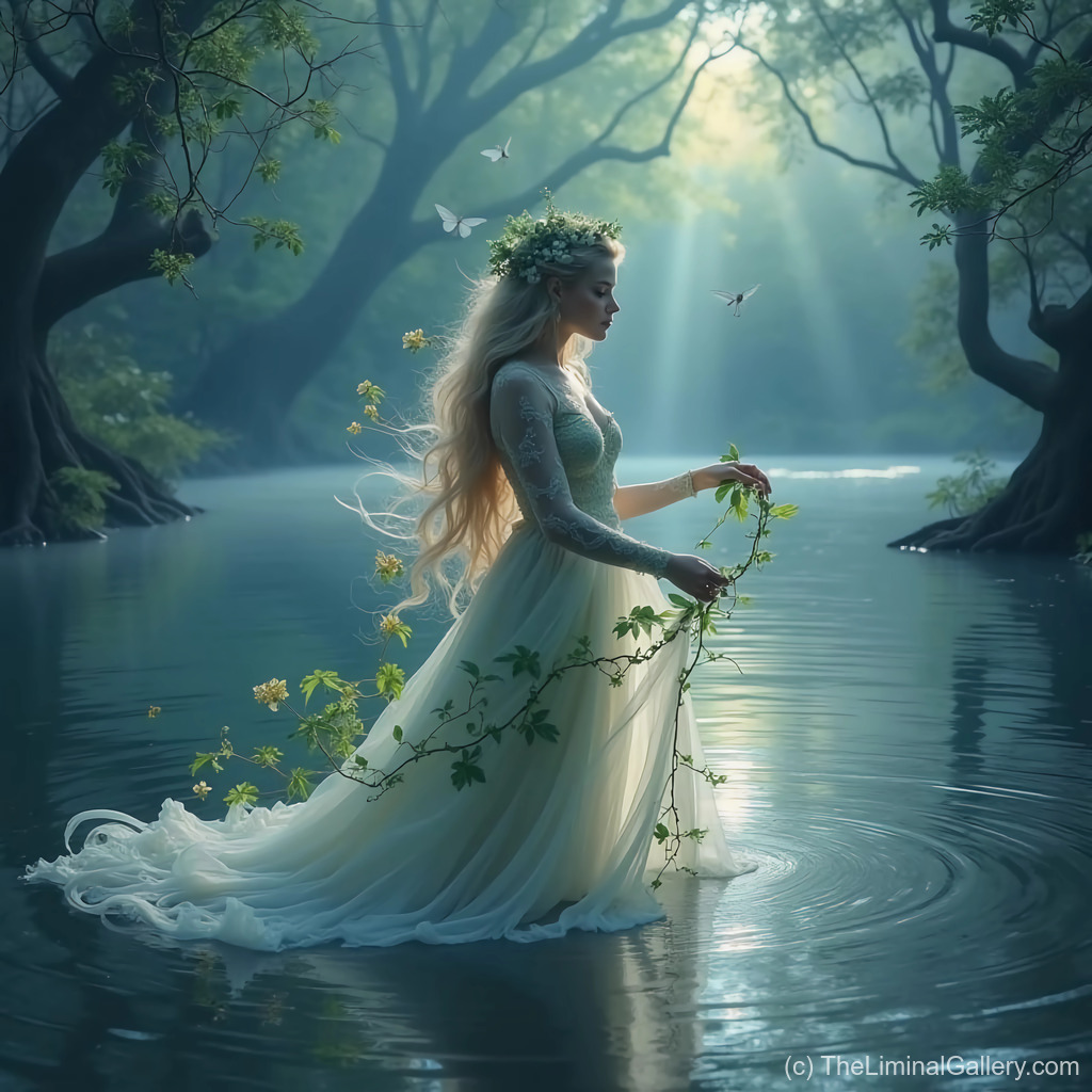 The Forest Enchantress stands amidst a magical woodland, embodying serenity, mystical allure, and natural splendor.